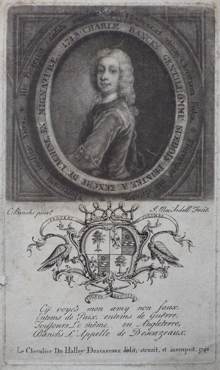 Mezzotint - Charle Bancks Gentilhomme Suedois Peintre a Lencre de Tachine en Mignature. 1748. - MacArdell